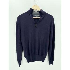 Marco Fiori Men Purple Quarter Zip‎ Sweater Merino Extrafine Wool Italy Large